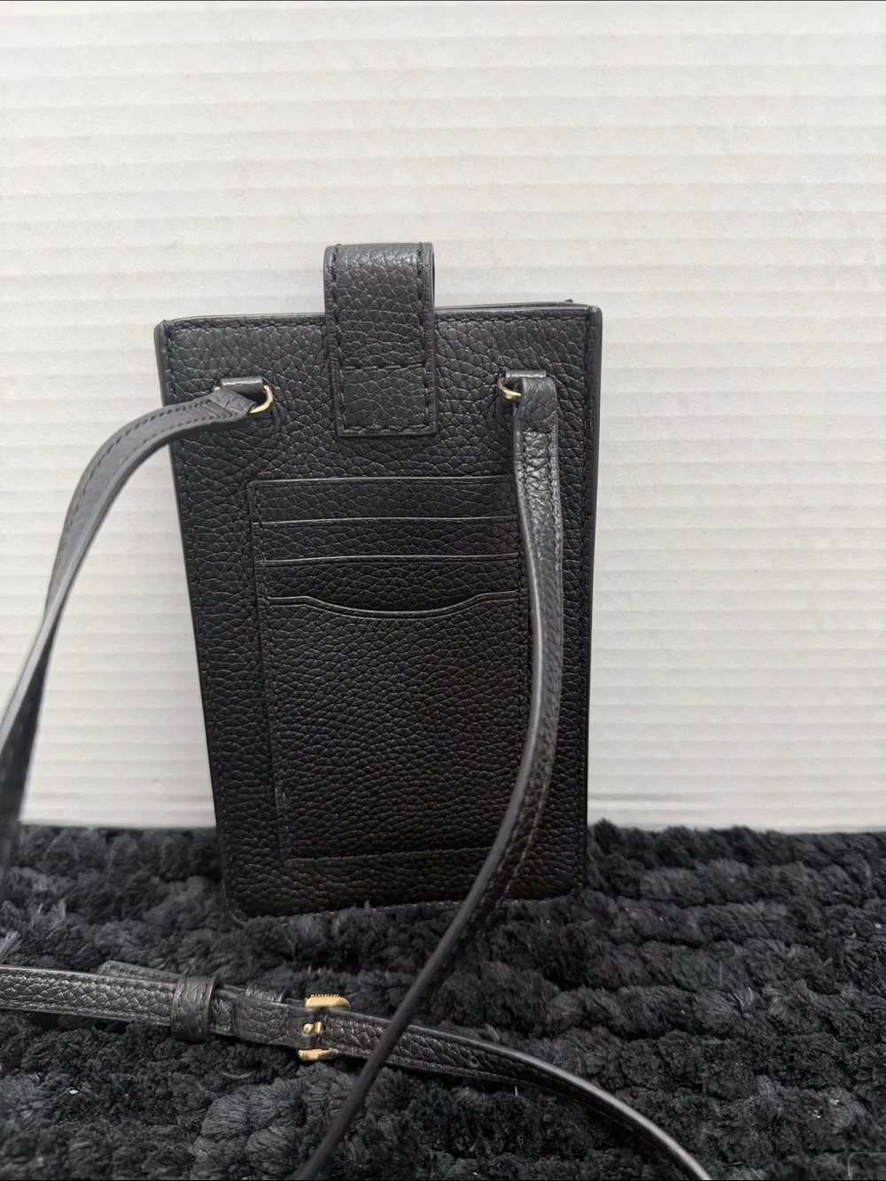 Marc Jacobs Black Pebbled Leather Crossbody Phone Pouch with Gold Logo